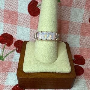 Iridescent Opal and Crystal Band Ring